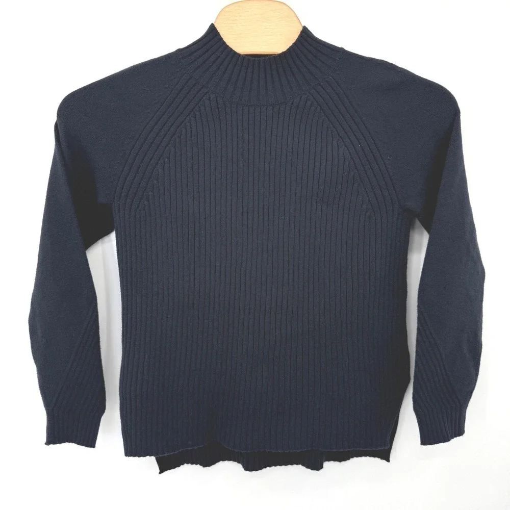 Banana Republic Sweater Mens Large‎ Navy Blue Mock Neck Ribbed Cotton Blend NWT